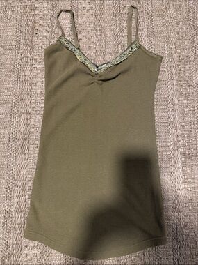Free People Olive Beaded V-Neck Cami